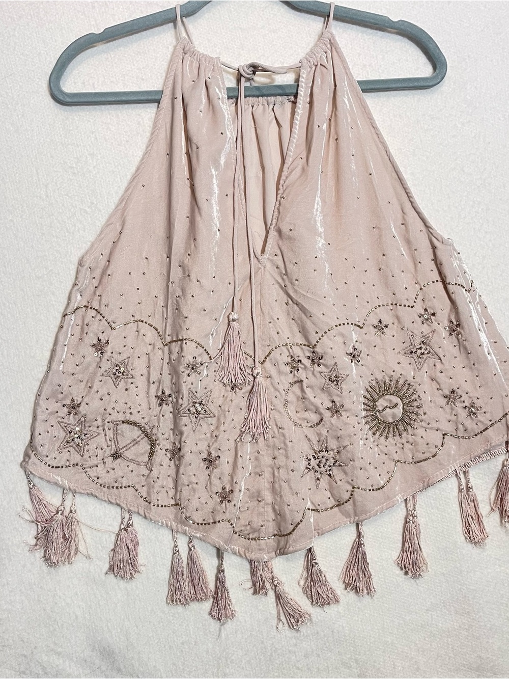 Free People Blush Embroidered Halter Camisole with Tassel Hem - Picture 7 of 7